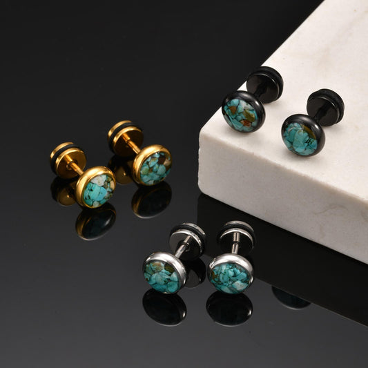 Kemstone Stainless Steel Turquoise Resin Stud Earrings for Men – Round Street Style ES-678