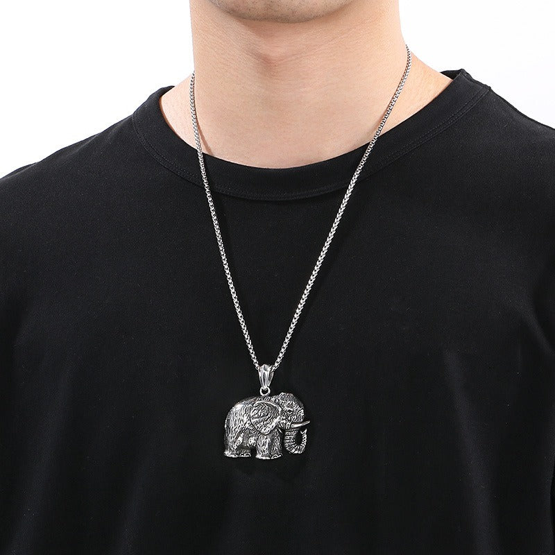 Kemstone Elephant Pendant Necklace for Men Titanium Steel Vintage KP120350-KJX