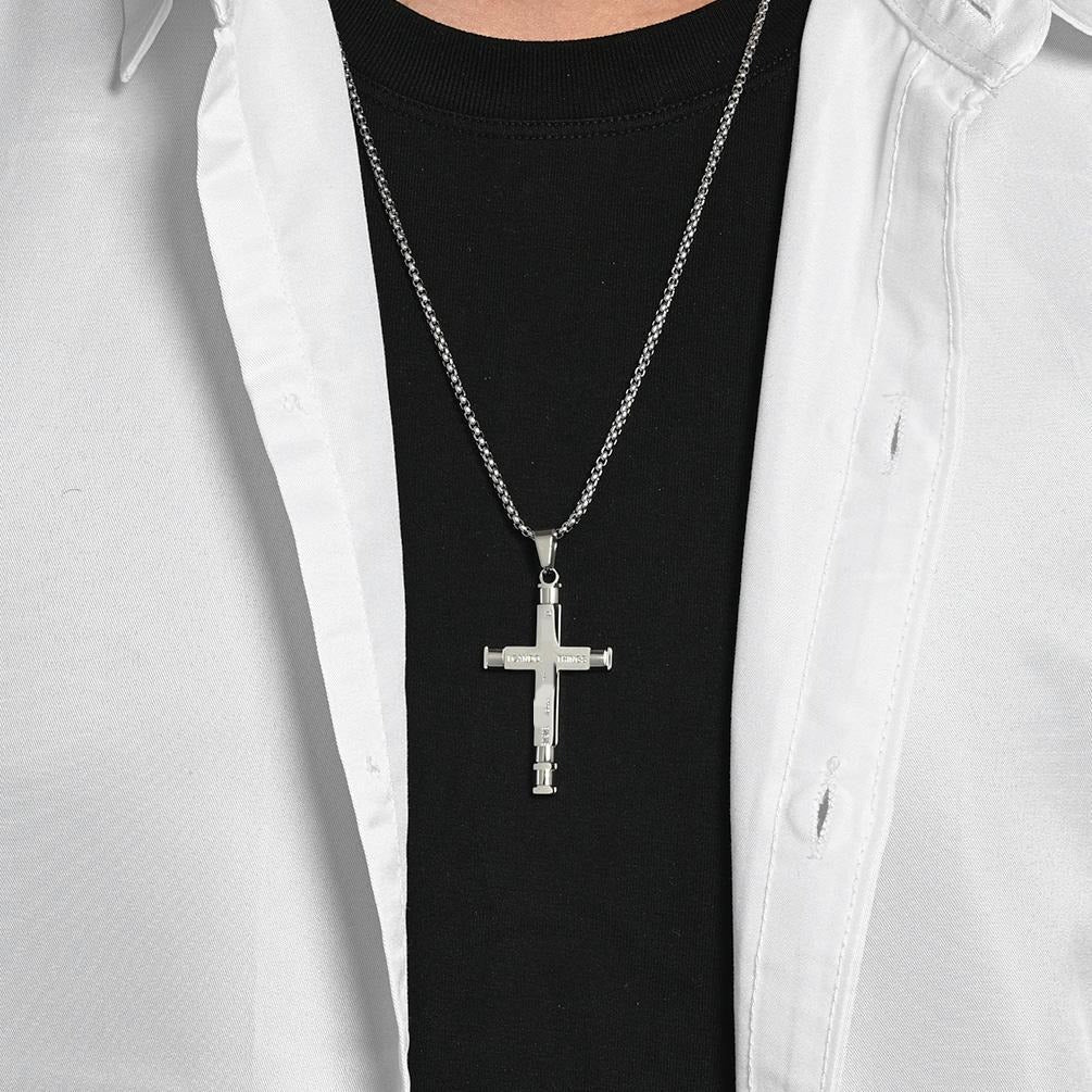 Kemstone Stainless Steel Modern Cross Pendant Necklace for Men Box Chain Structured Design K-PT720