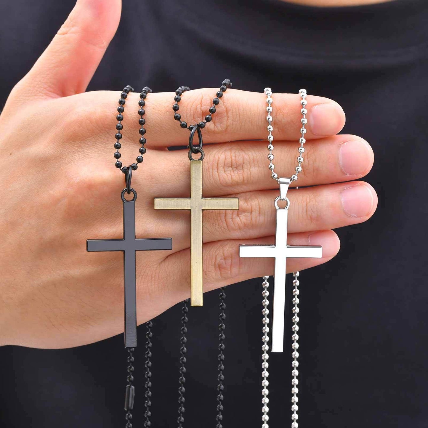 Kemston Cross Pendant Necklace for Men Alloy Long Chain Hip Hop Style NC-3028