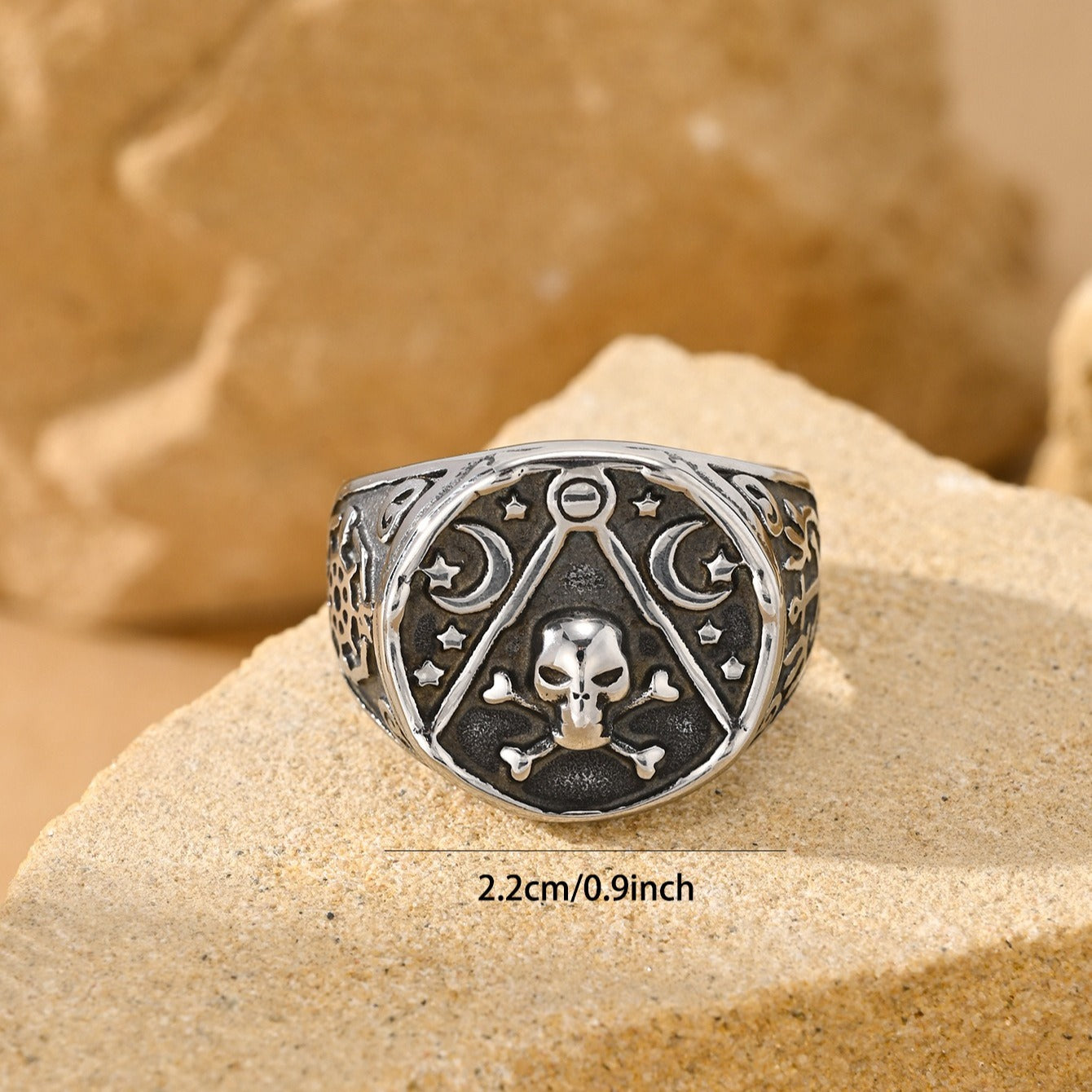 Kemston Pirate Skull Crossbones Ring for Men Stainless Steel Moon Star Vintage TR0529