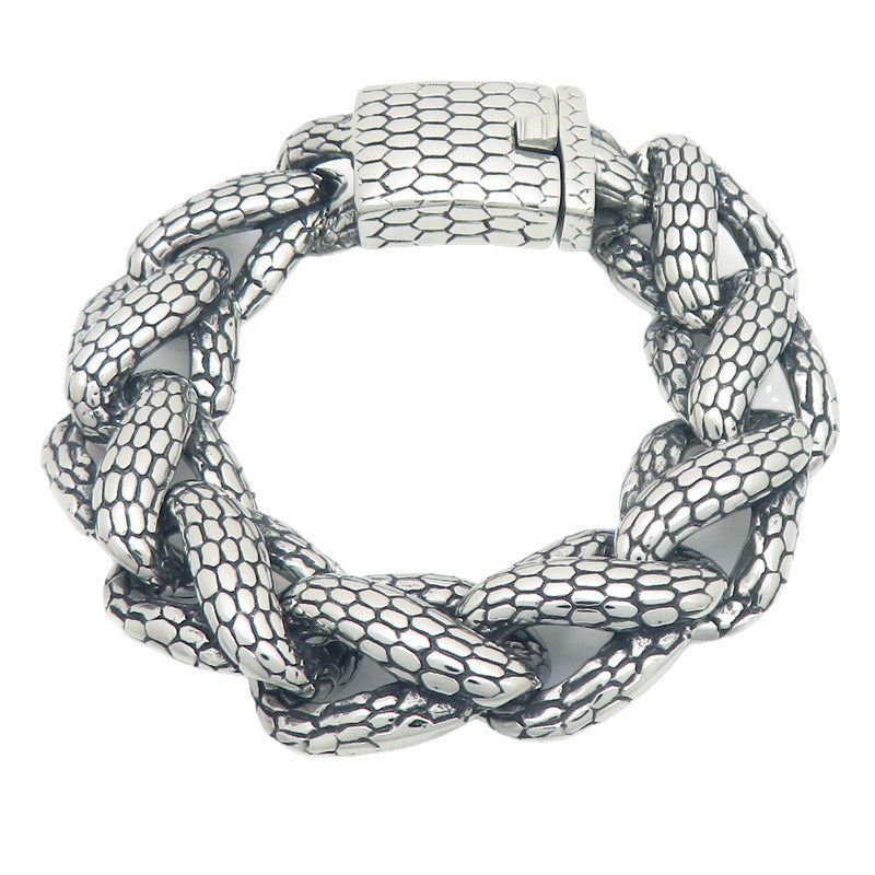 Kemston Titanium Steel Snake Scale Cuban Chain Bracelet for Men Heavy Punk KB213358-KJX