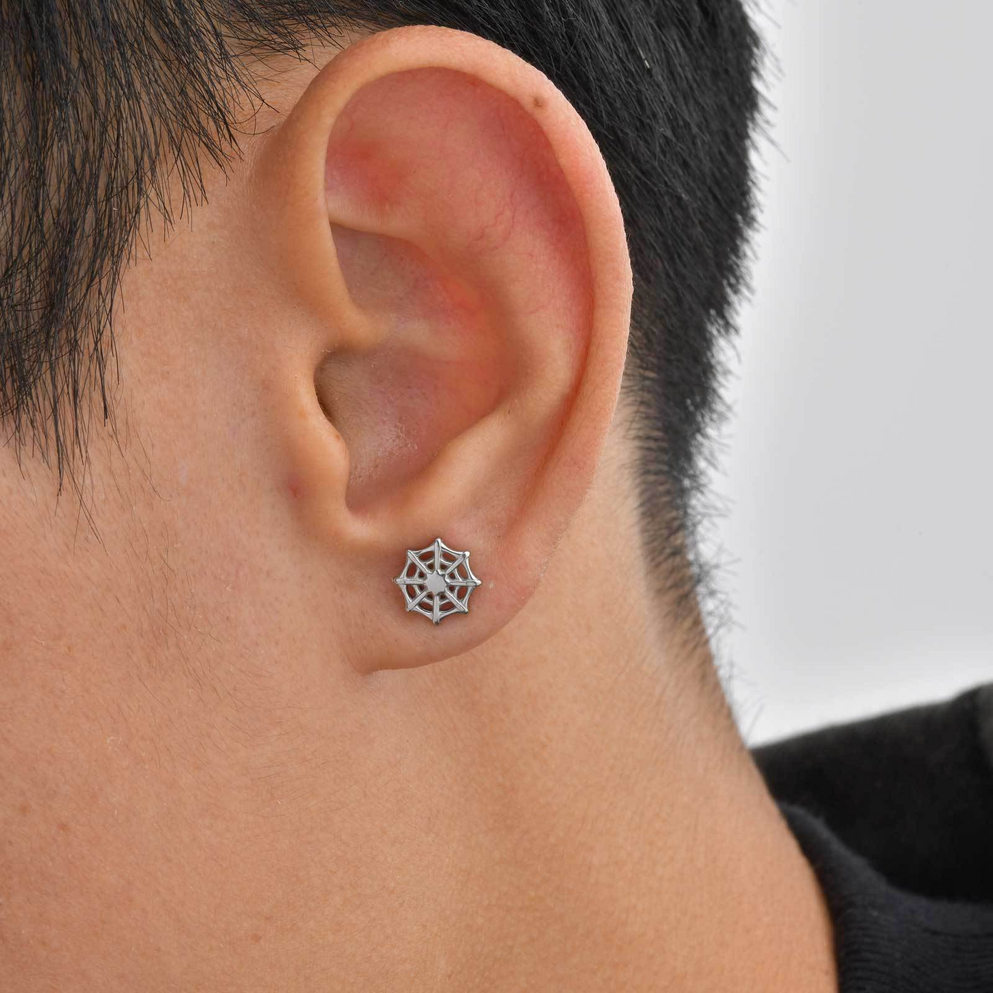 Kemstone Stainless Steel Spider Web Stud Earrings – Punk Gothic Style for Men ES-770