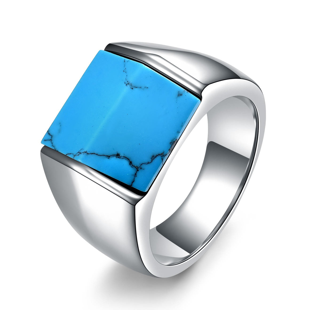 Kemstone Stainless Steel Turquoise Signet Ring for Men Vintage Square Stone CG1514