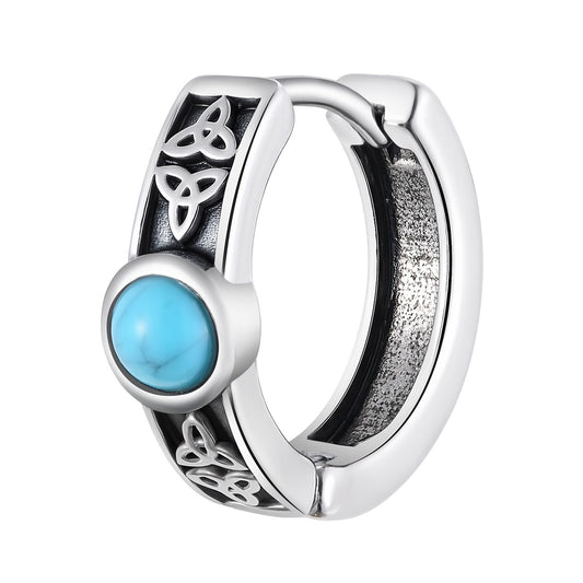 Kemstone Men’s Stainless Steel Hoop Earrings – Celtic Knot Turquoise EH-748