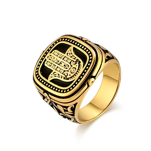 Kemstone Men’s Stainless Steel Hamsa Hand Ring – Vintage Protection Jewelry K-R904