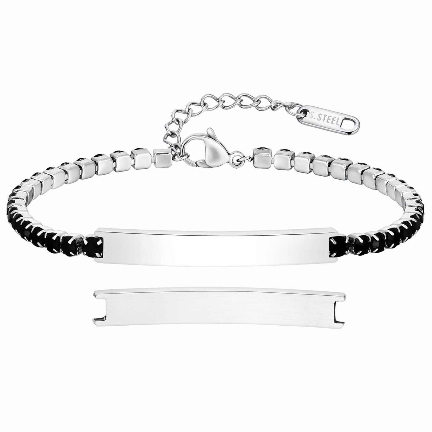 Kemstone Stainless Steel ID Bracelet – Black Cubic Zirconia Accent for Men BR-2709