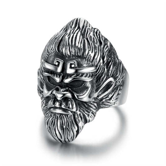 Kemstone Men’s Stainless Steel Monkey King Ring – Vintage Punk Warrior Jewelry K-A16TR0455