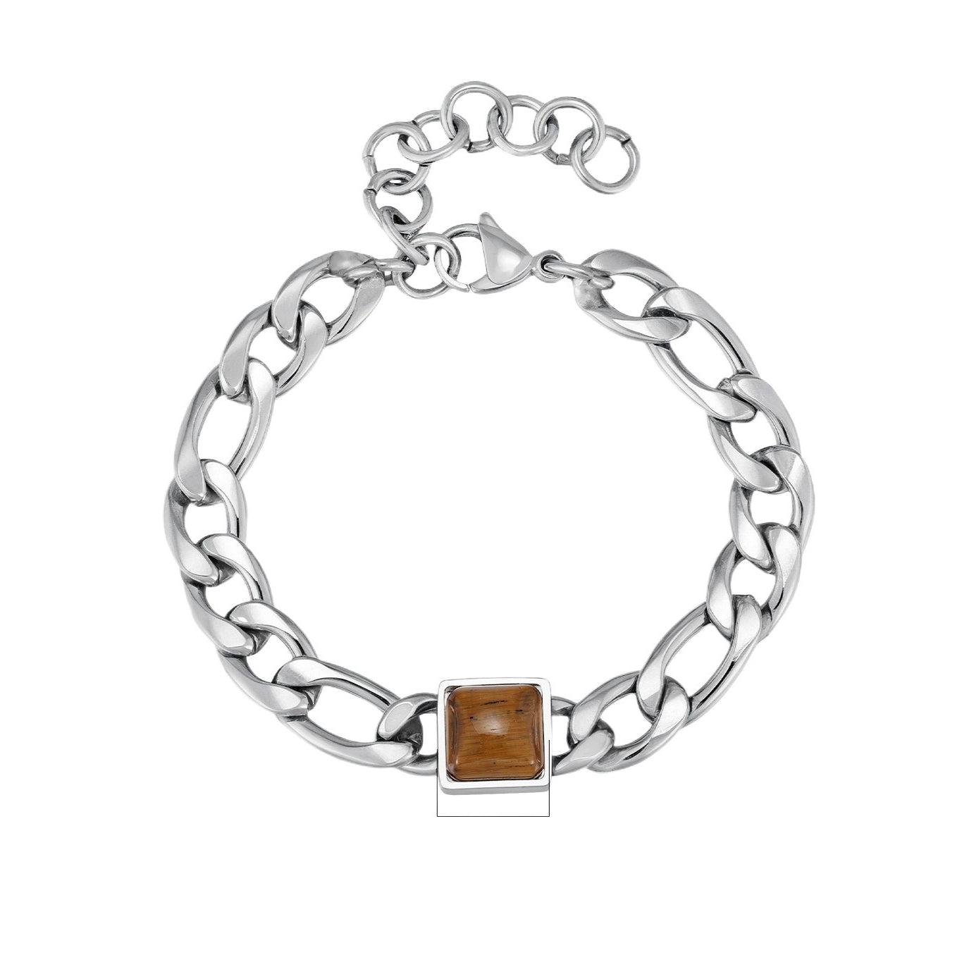 Kemstone Stainless Steel NK Chain Bracelet with Tiger Eye – Bold Link Style for Men BR-2741
