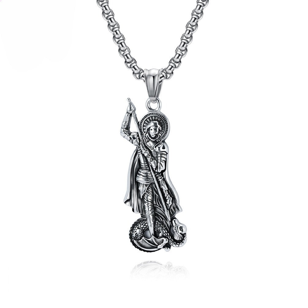 Kemstone Men’s Stainless Steel Saint George Pendant Silver Three Colors K-PT640