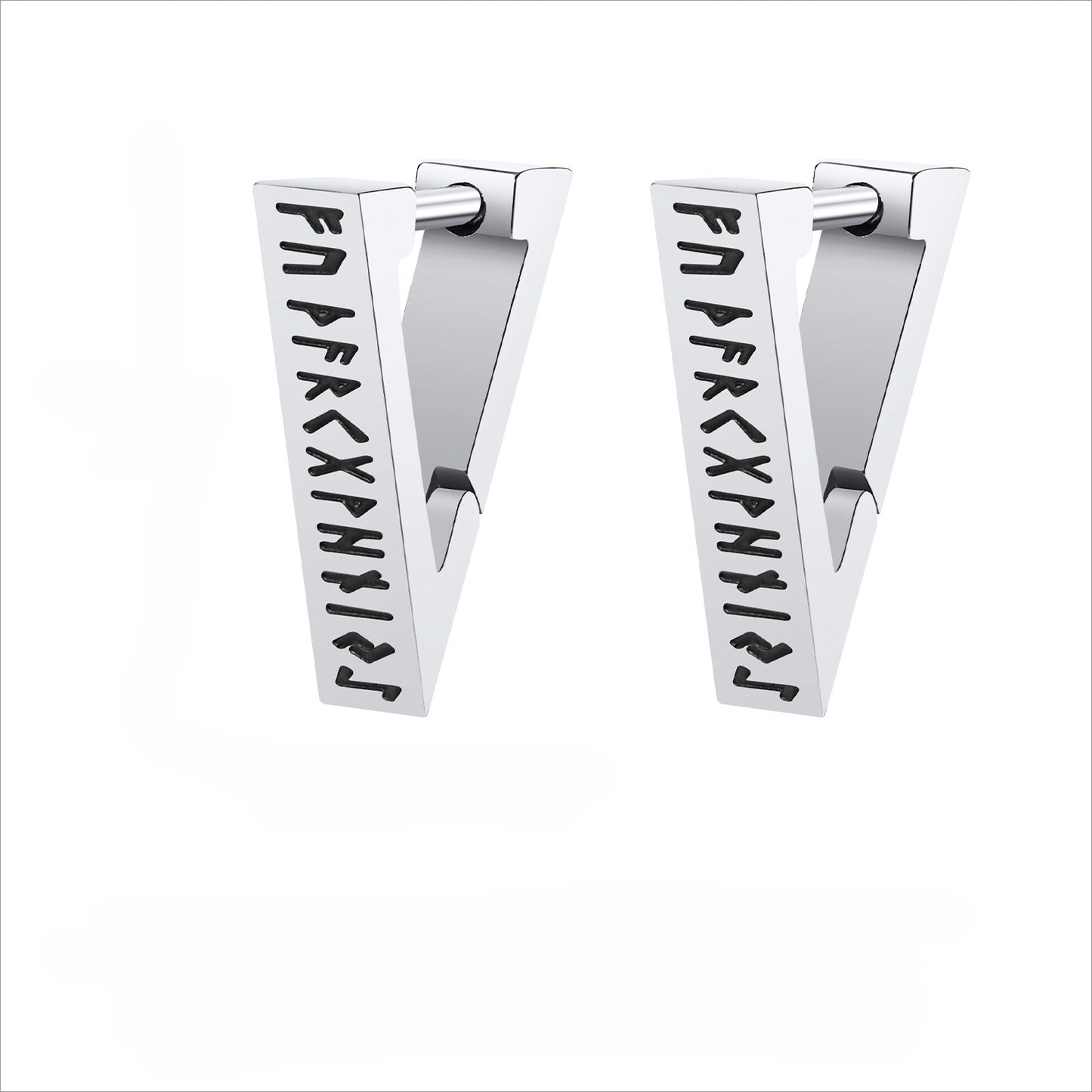 Kemstone Men’s Viking Rune Earrings – Stainless Steel Triangle Hoops EH-524