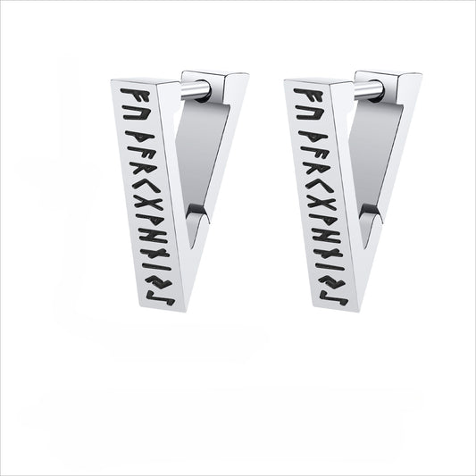 Kemstone Men’s Viking Rune Earrings – Stainless Steel Triangle Hoops EH-524