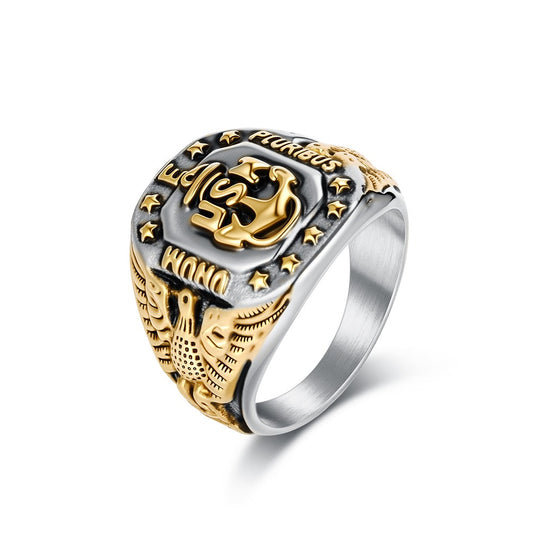 Kemstone Men’s Stainless Steel Anchor Eagle Ring – Vintage Marine Symbol of Strength K-R1088