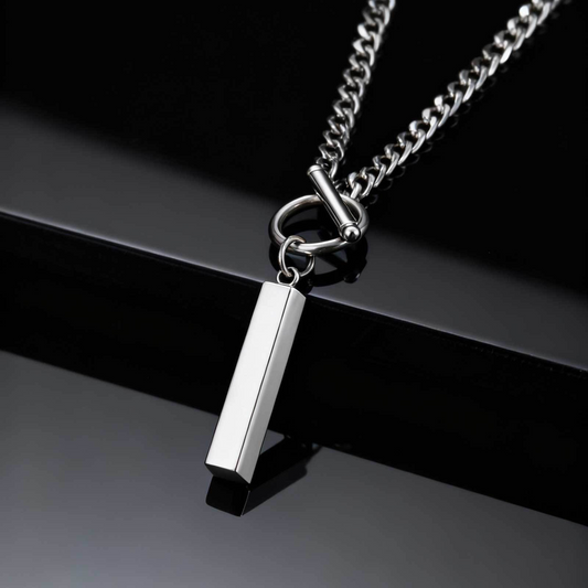 Kemstone Stainless Steel Bar Pendant Necklace – Minimal O-Ring Toggle NK Chain for Men NC-158