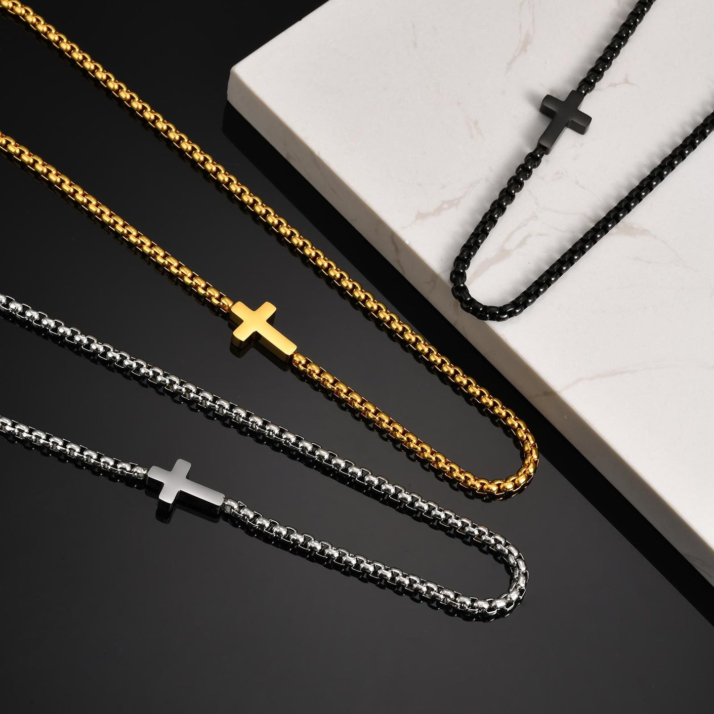 Kemstone Men’s Stainless Steel Cross Pendant Necklace Side Hanging NC-1892