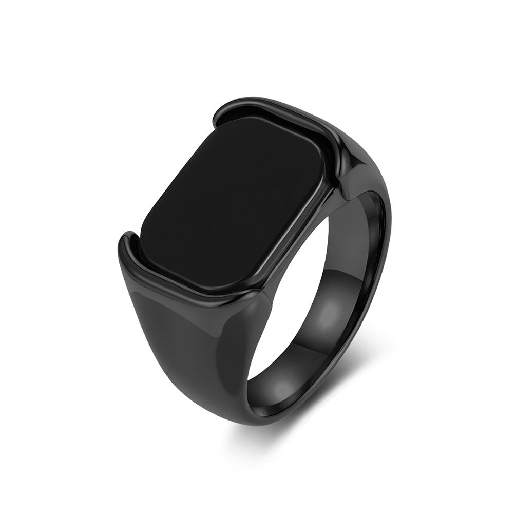 Kemstone Men’s Stainless Steel Black Onyx Ring – Rectangular Signet Band K-R1075