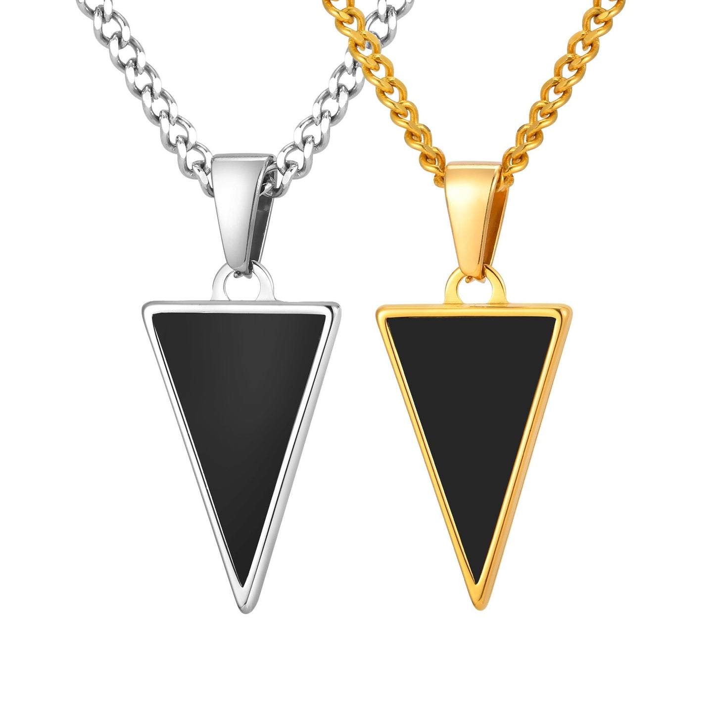 Kemstone Men’s Black Onyx Triangle Necklace – Stainless Steel Modern Pendant PN-2201