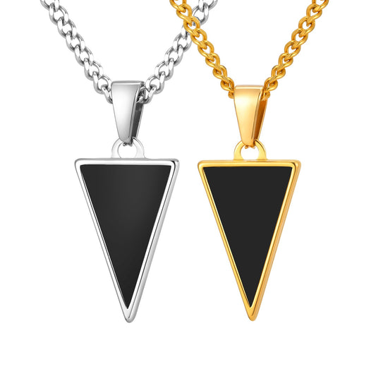 Kemstone Men’s Black Onyx Triangle Necklace – Stainless Steel Modern Pendant PN-2201