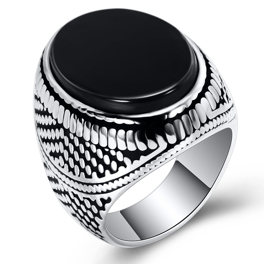 Kemstone Men’s Stainless Steel Black Zircon Ring – 25 mm Bold Vintage Gothic Biker Jewelry CA2469