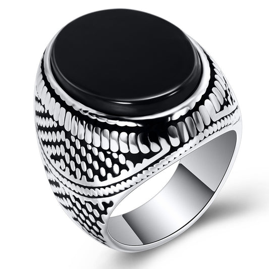 Kemstone Men’s Stainless Steel Black Zircon Ring – 25 mm Bold Vintage Gothic Biker Jewelry CA2469