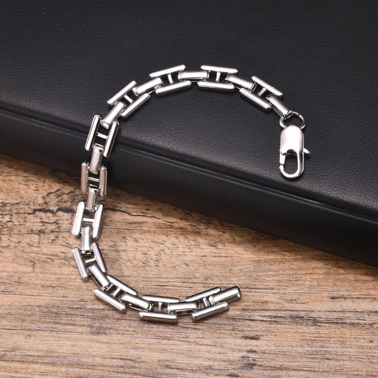 Kemston Stainless Steel H Link Bracelet for Men Silver Chain BR-1981