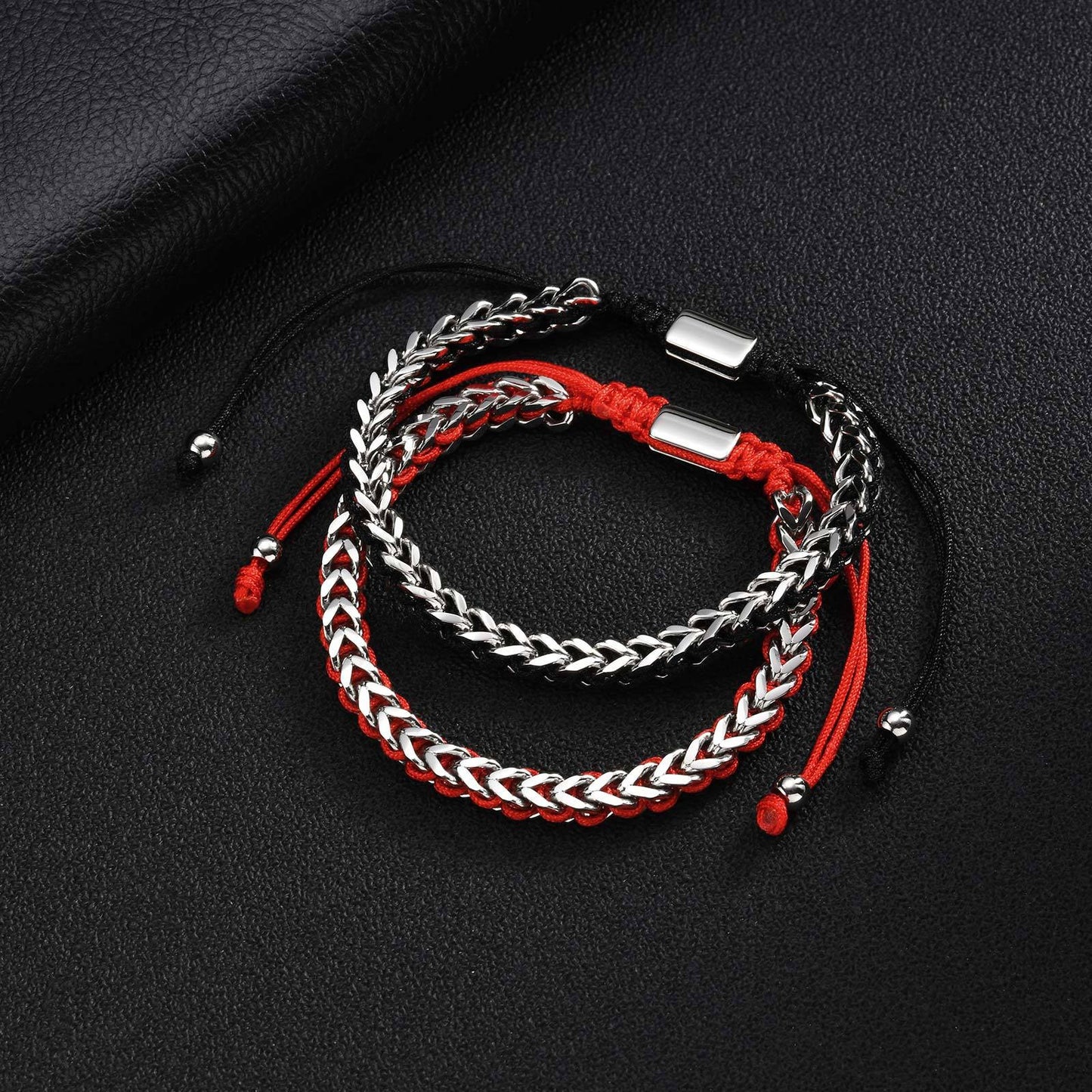 Kemston Stainless Steel Dragon Chain Bracelet for Men Braided Cord Adjustable Style BR-2351