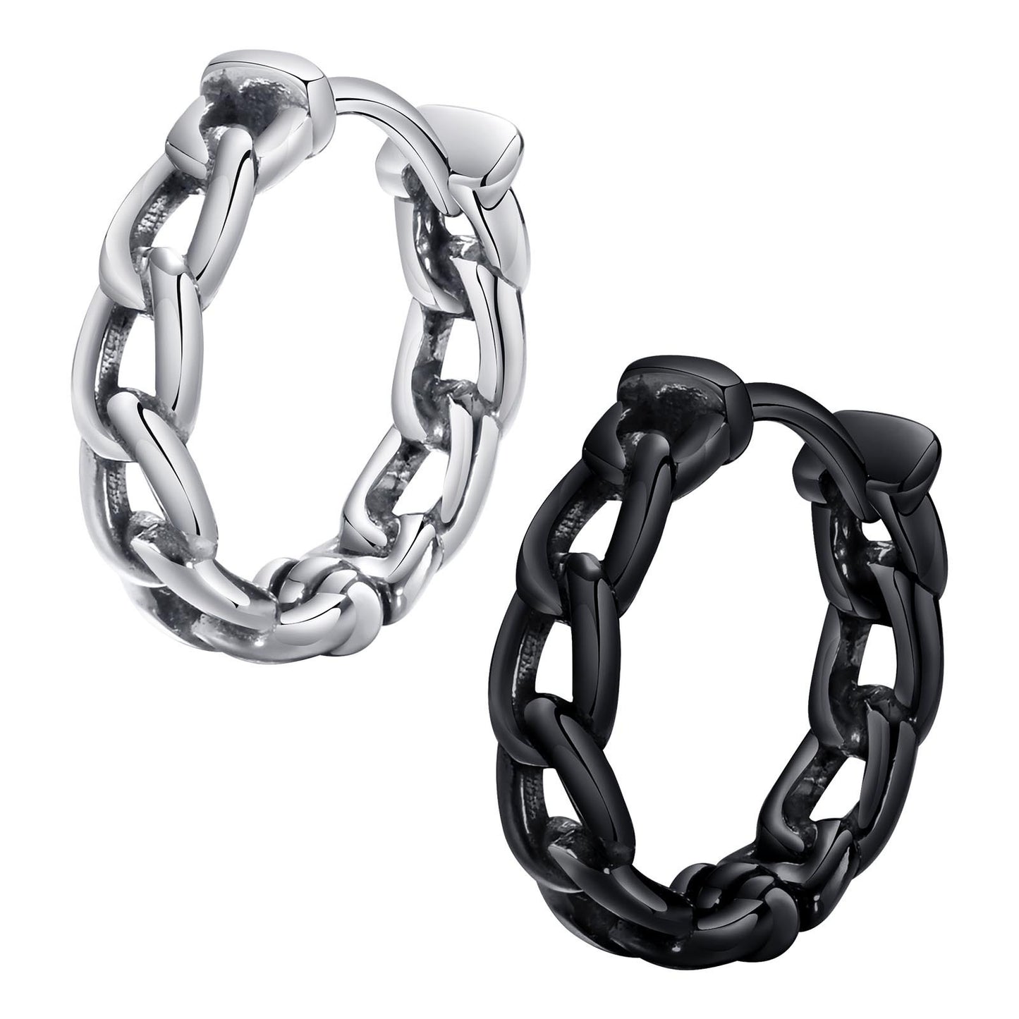 Kemstone Men’s Stainless Steel Chain Hoop Earring – Silver Black EH-302