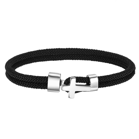 Kemstone Men’s Stainless Steel Cross Bracelet – Black Milan Rope BL-769