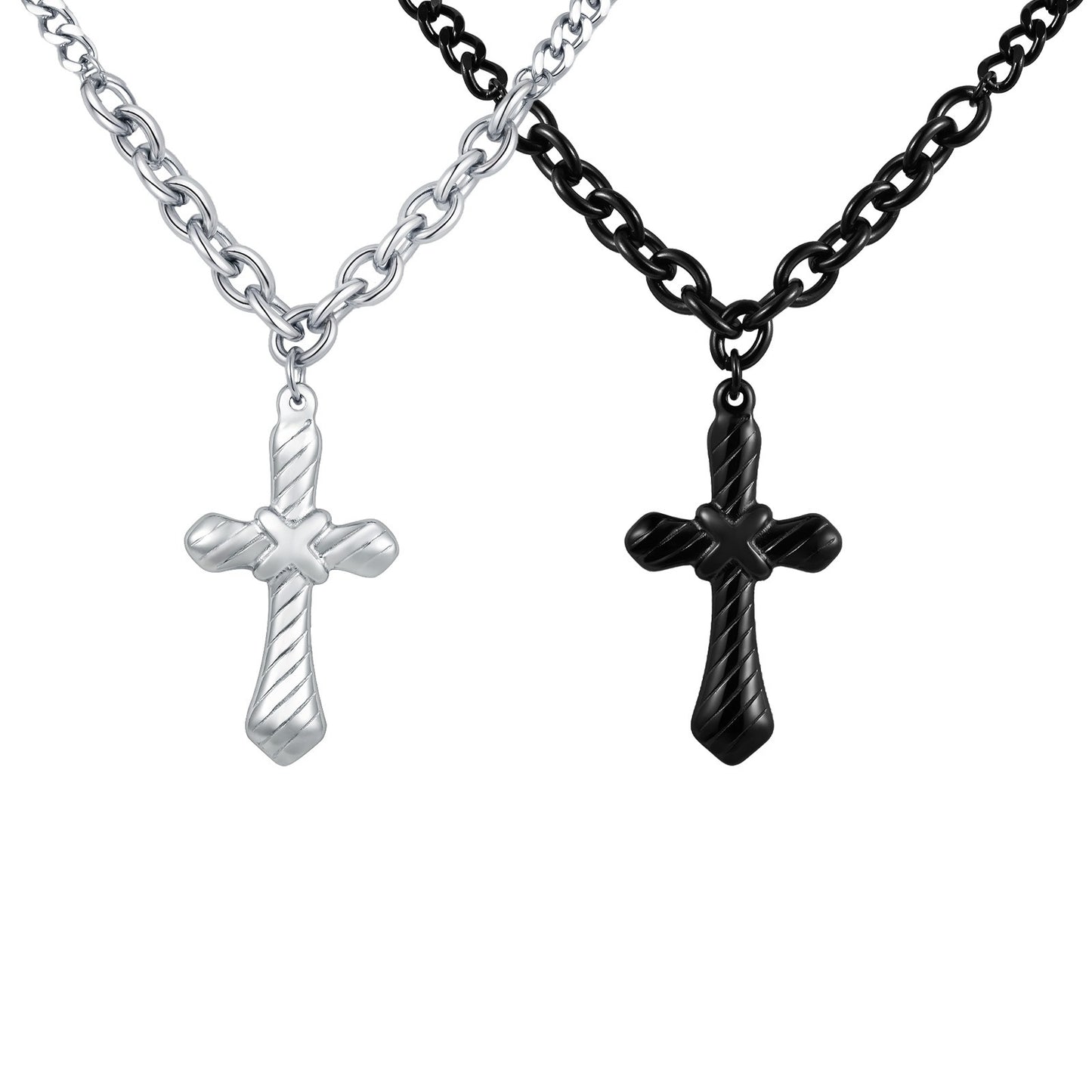 Kemstone Stainless Steel Cross Chain Necklace for Men – Double-Sided Polished Design NC-2164