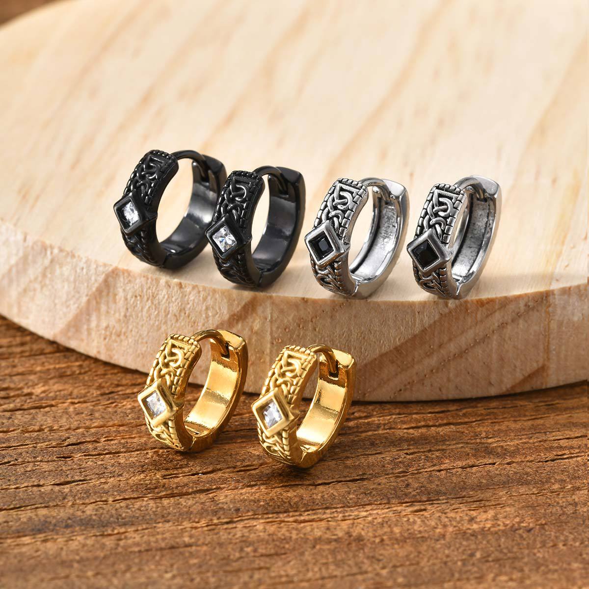 Kemstone Stainless Steel Cross Hoop Earrings – Structured Frame & Drop Detail EH-787