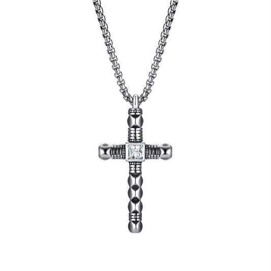 Kemstone Stainless Steel Cross Pendant Necklace – Cubic Zirconia Detail for Men PN2091