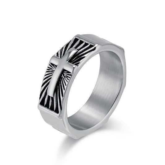 Kemstone Men’s Stainless Steel Cross Ring – Vintage Faith Gothic Band K-R938