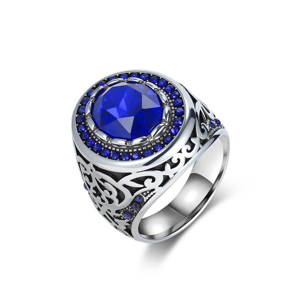 Kemstone Men’s Stainless Steel Cubic Zirconia Ring – Vintage Gothic Biker Jewelry K-R1087