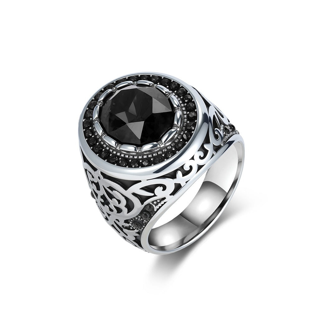Kemstone Men’s Stainless Steel Cubic Zirconia Ring – Vintage Gothic Biker Jewelry K-R1087