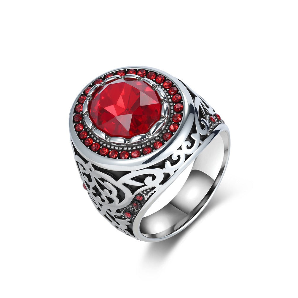 Kemstone Men’s Stainless Steel Cubic Zirconia Ring – Vintage Gothic Biker Jewelry K-R1087