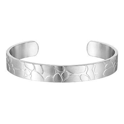 Kemstone Men’s Stainless Steel Cuff Bracelet – Silver Textured Open Bangle B-735