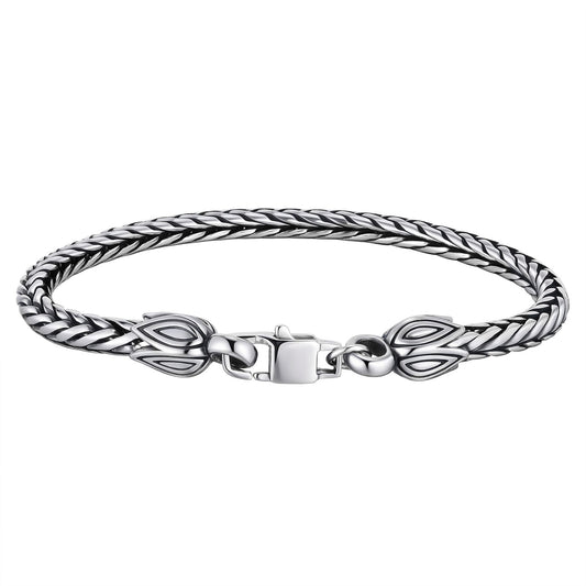 Kemstone Men’s Stainless Steel Dragon Bone Chain Bracelet – Silver Hip Hop Style BR-2710