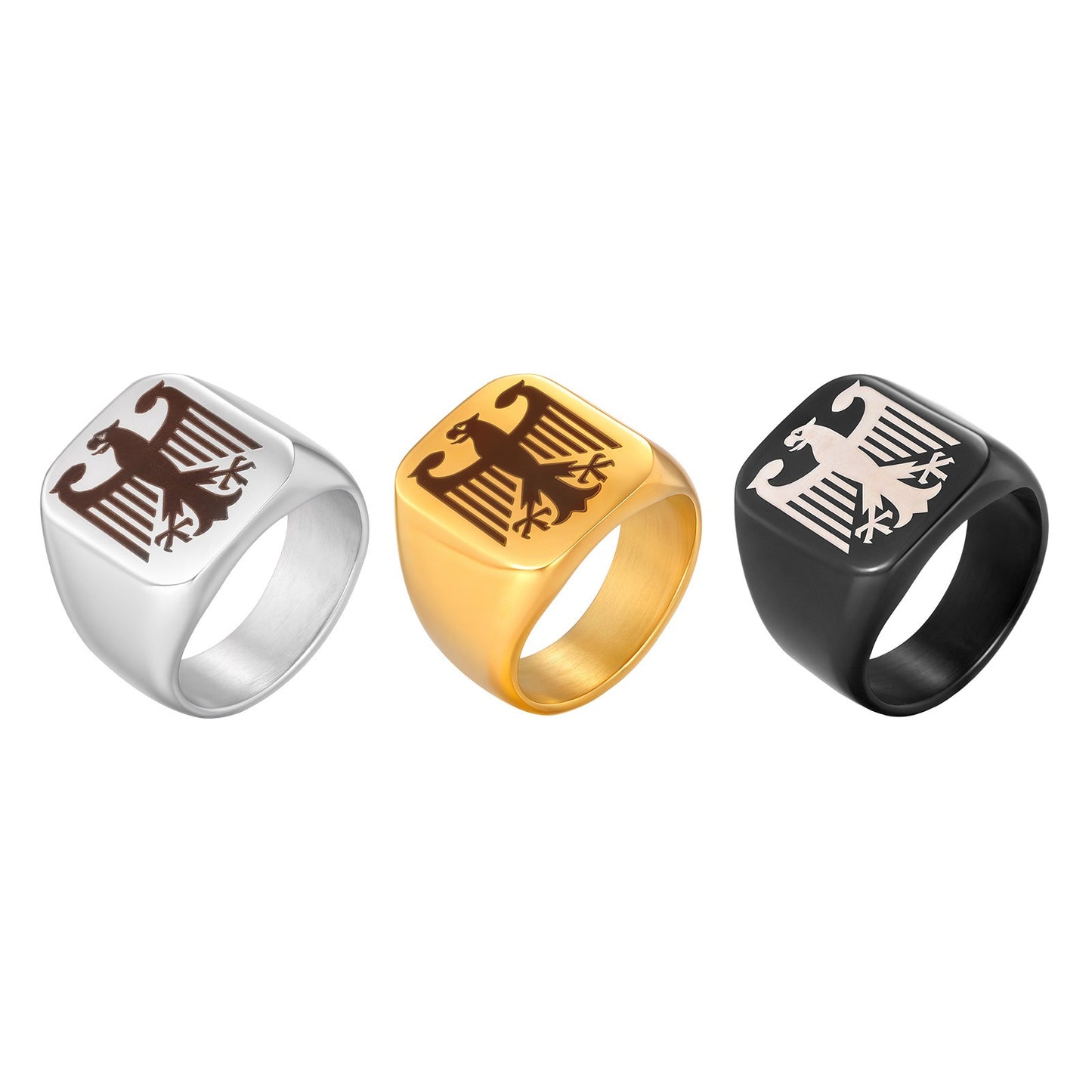 Kemstone Stainless Steel Eagle Signet Ring – Laser Engraved Rune Design for Men RC-294