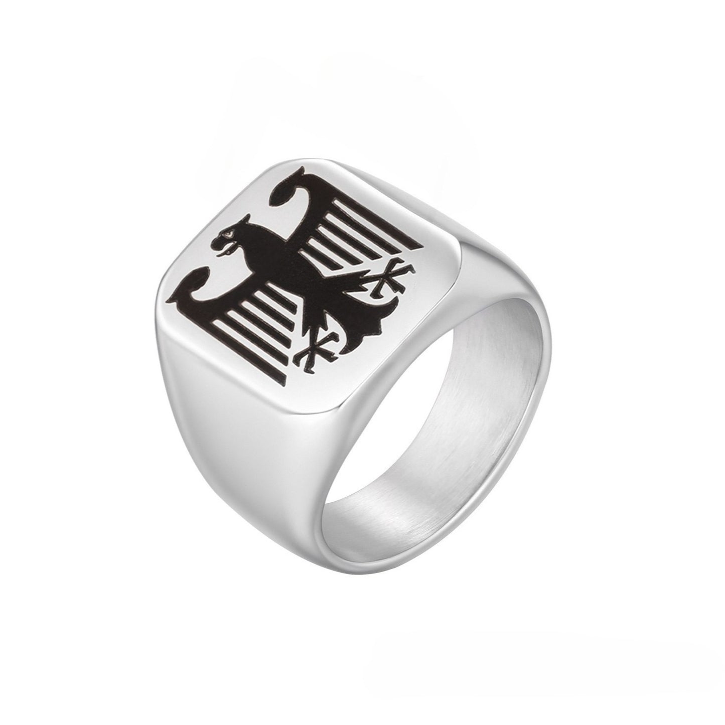 Kemstone Stainless Steel Eagle Signet Ring – Laser Engraved Rune Design for Men RC-294