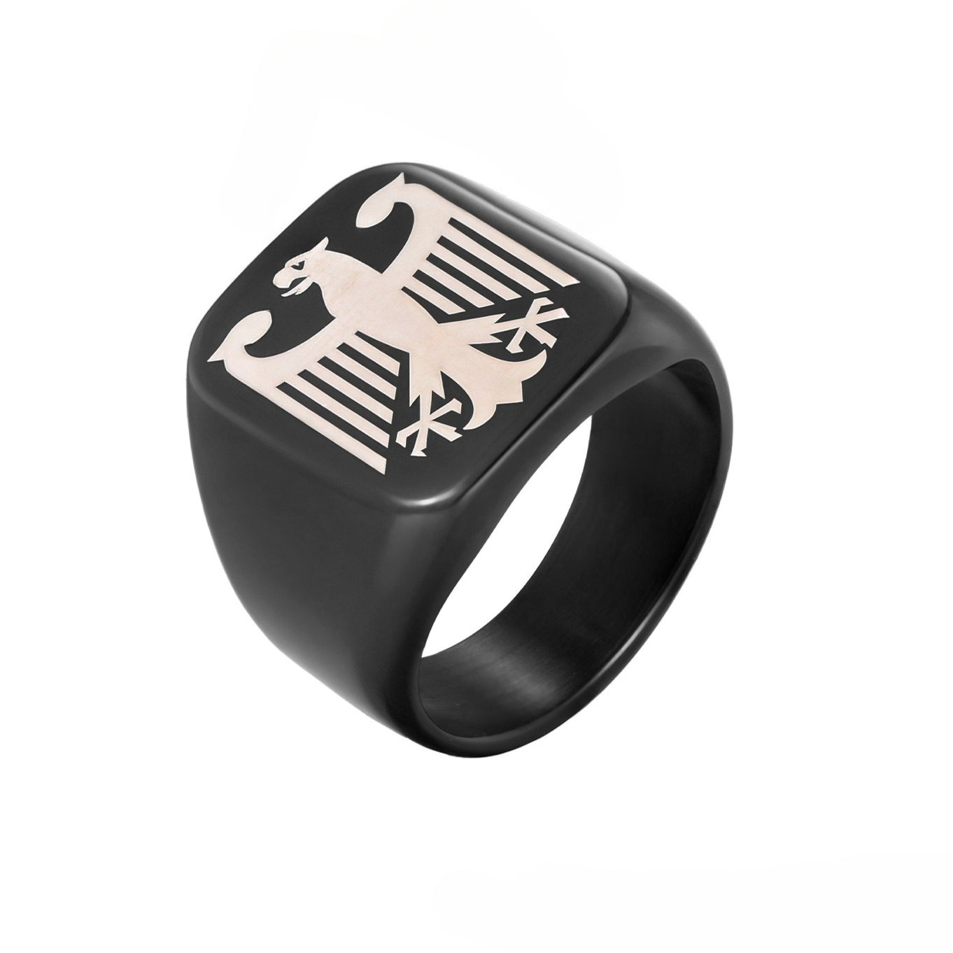 Kemstone Stainless Steel Eagle Signet Ring – Laser Engraved Rune Design for Men RC-294