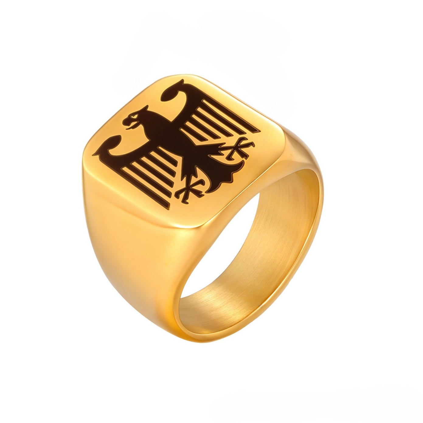 Kemstone Stainless Steel Eagle Signet Ring – Laser Engraved Rune Design for Men RC-294