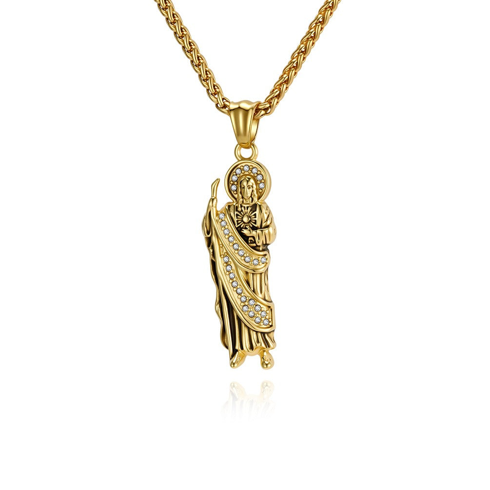 Kemstone Stainless Steel Figure Pendant Necklace – Cubic Zirconia Vintage Style for Men K-R679