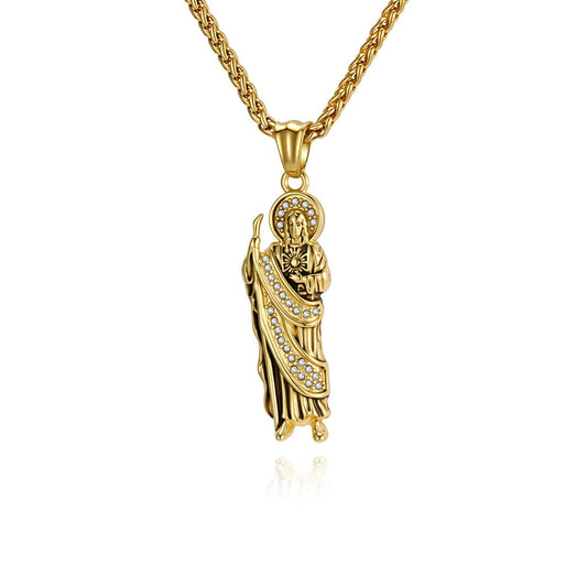 Kemstone Stainless Steel Figure Pendant Necklace – Cubic Zirconia Vintage Style for Men K-R679