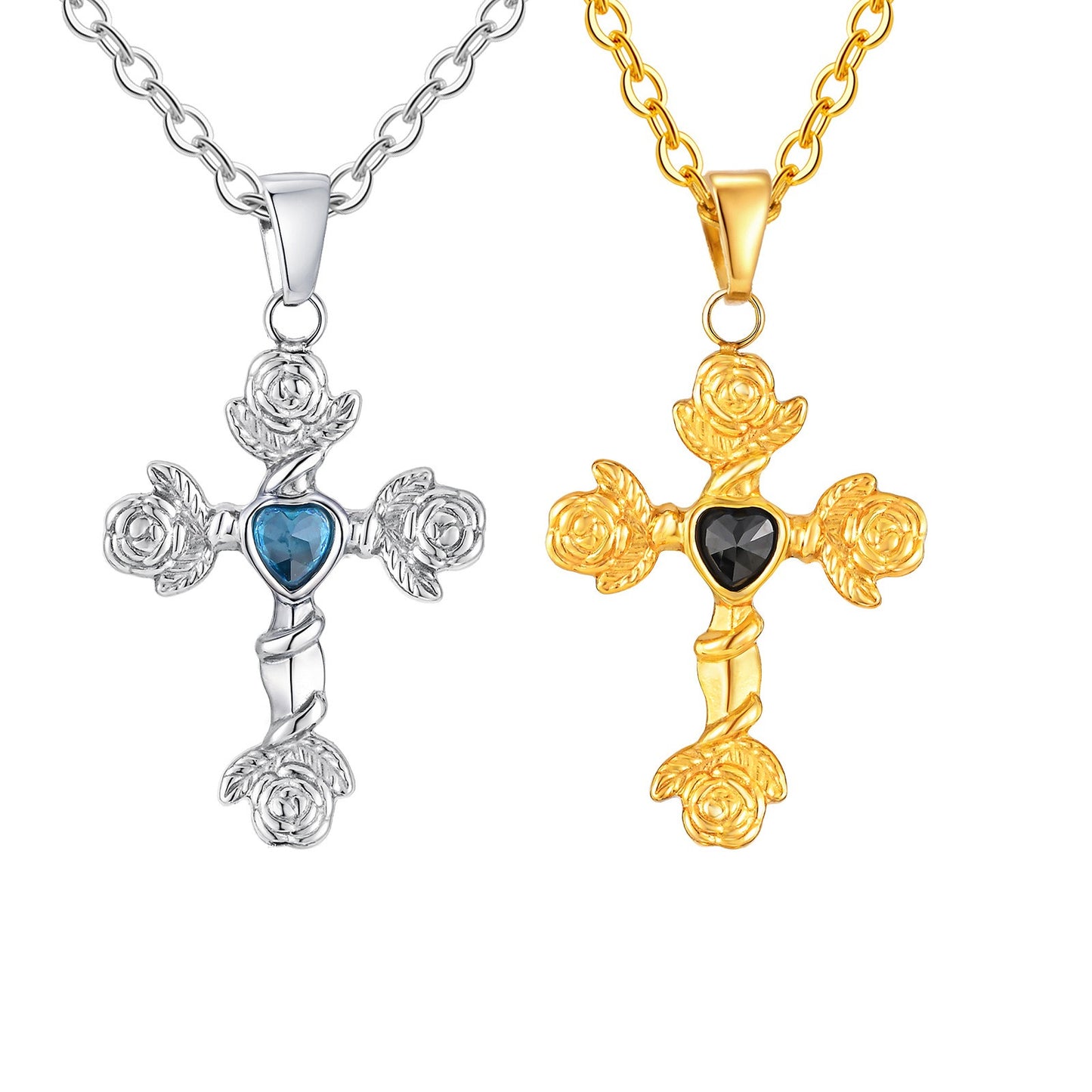 Kemstone Men’s Gothic Cross Pendant Necklace – Stainless Steel Vintage Rose PN-2240