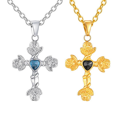 Kemstone Men’s Gothic Cross Pendant Necklace – Stainless Steel Vintage Rose PN-2240