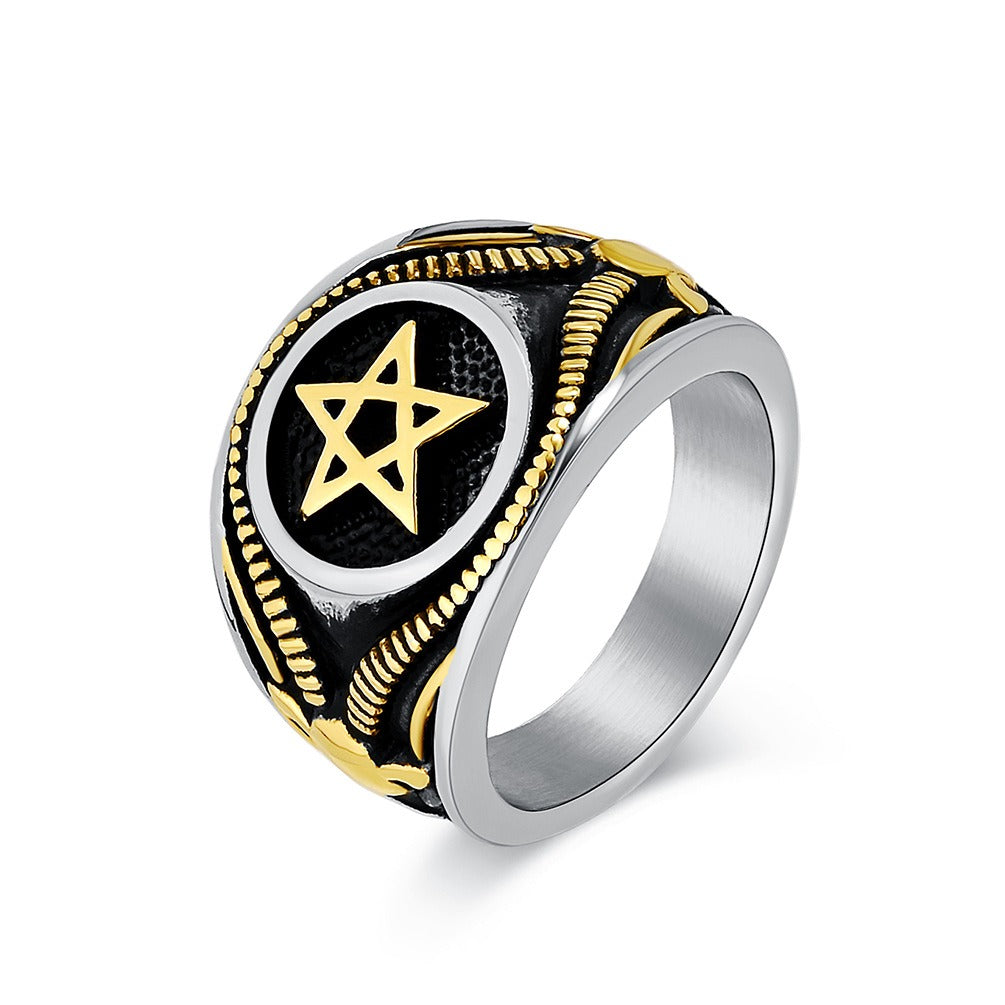 Kemstone Men’s Stainless Steel Gothic Pentagram Ring – Bold Dark Style K-R844