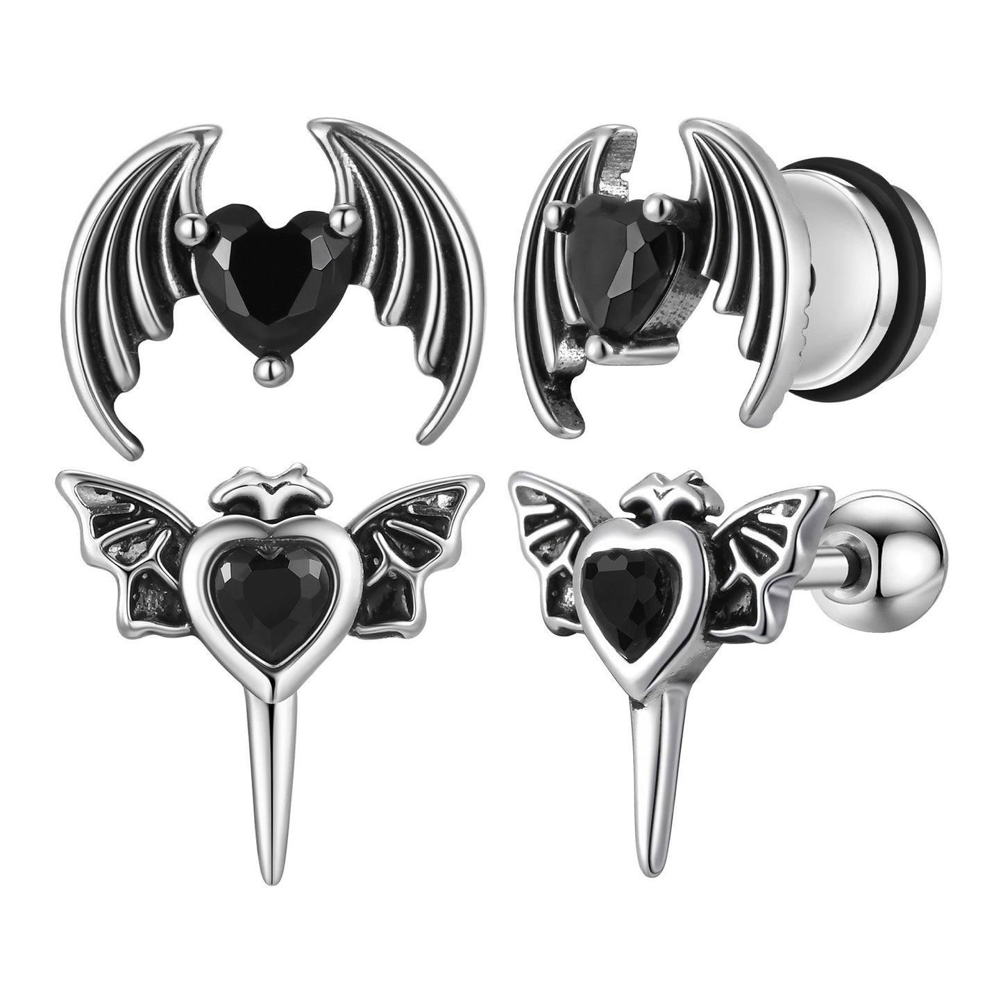Kemstone Stainless Steel Heart Wing Earrings – Screw Back Studs ES-746