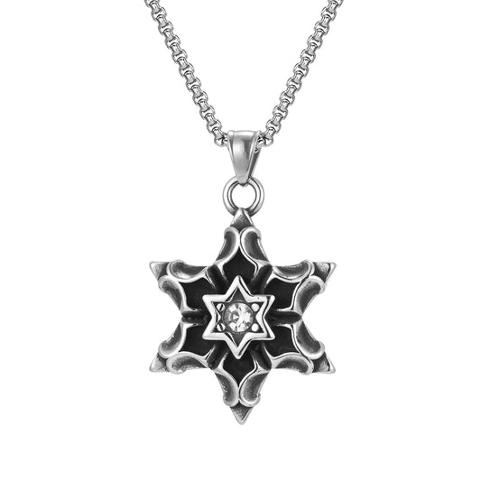 Kemstone Men’s Stainless Steel Hexagram Pendant Necklace – Gothic Biker Star Jewelry PN-2154