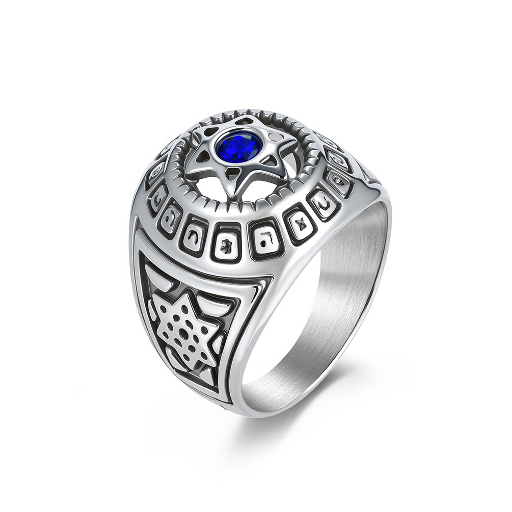 Kemstone Men’s Stainless Steel Hexagram Ring – Six-Pointed Star Zircon Jewelry K-R1091