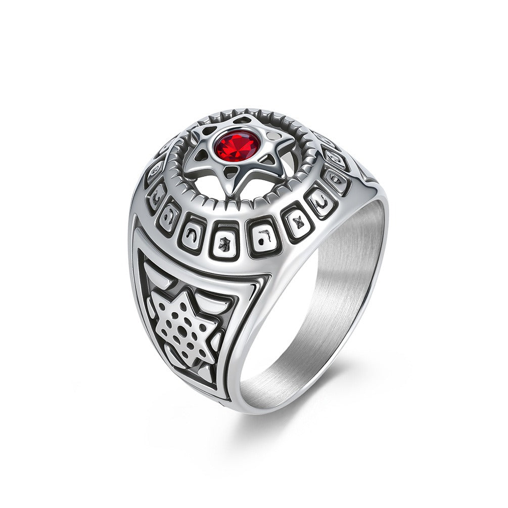 Kemstone Men’s Stainless Steel Hexagram Ring – Six-Pointed Star Zircon Jewelry K-R1091
